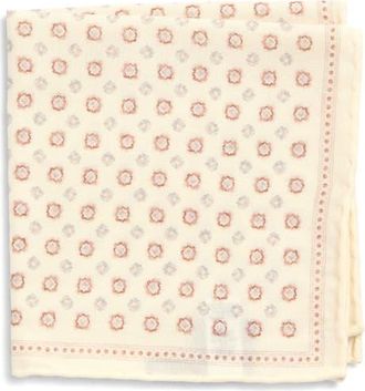 Eleventy Medallion Wool & Cotton Muslin Pocket Square in Ivory And Gray at Nordstrom