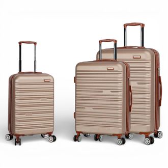 Infinity Leather Unisex Expandable Champagne Hard Shell ABS Suitcase 8 Wheel Travel Large Luggage - Size Medium