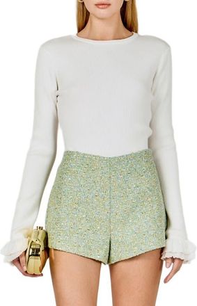 endless rose Ruffle Cuff Knit Top in White at Nordstrom, Size X-Small