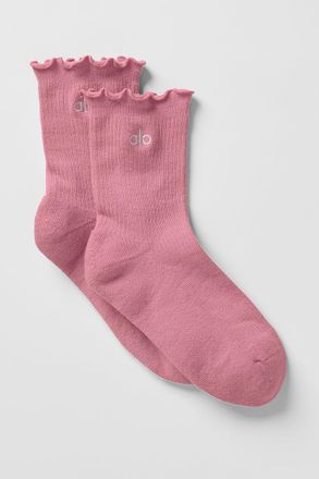 Alo | Womens Lettuce Edge Socks in Pink Wild Rose, Size: S/M (5-7.5)