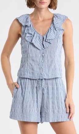 Melrose and Market Ruffle V-Neck Sleeveless Top in Blue- Blue Mini Gingham at Nordstrom Rack, Size Xx-Small