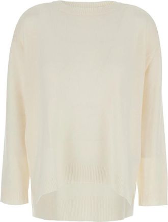 P.A.R.O.S.H. Trui met ronde hals en asymmetrische zoom - Dames - Ronde hals truien - Wit - M - Wol - Truien & Vesten