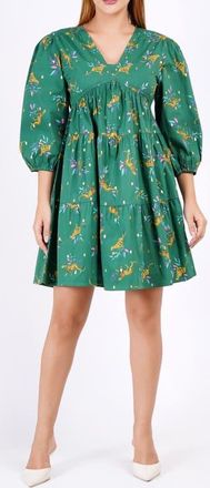 Leota Zariah Empire Waist Mini Dress in Lucky Cheetah Verdant Green at Nordstrom, Size Xx-Large