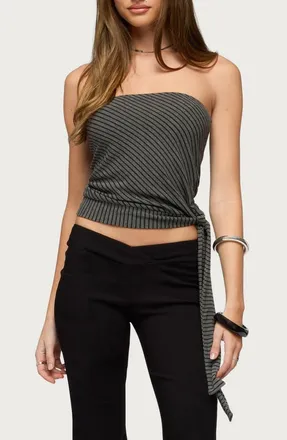 Edikted Margotte Stripe Strapless Top in Black-And-Gray at Nordstrom, Size X-Small