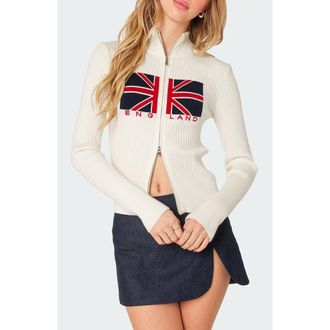 Edikted England Zip Cardigan in Cream at Nordstrom, Size Small