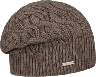 Seeberger Landesta Headsock Beanie Womens Winter Hat Knitted Hat with Lining Autumn Winter, taupe, One Size