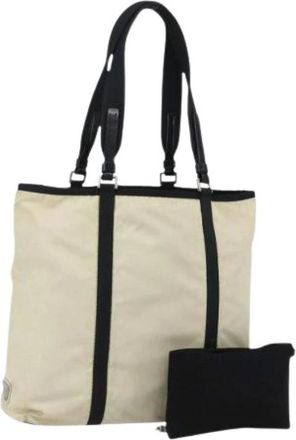 Prada Pre-owned Tote Bags, female, Beige, Size: ONE SIZE Pre-owned Nylon Tote Bag