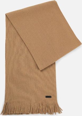 HUGO BOSS Mens Albas Logo Plaque Scarf in Virgin Wool - Cream - Size: ONE size