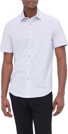 Bugatchi Myron OoohCotton Abstract Print Short Sleeve Button-Up Shirt in Platinum at Nordstrom, Size Xxx-Large