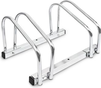 Relaxdays Relaxdays - 3 Soportes Bicicletas Suelo O Pared, Portabicicletas Para 2 Bicis C/u, Acero Cromado, Exterior, 26x40x32 Cm, Plateado