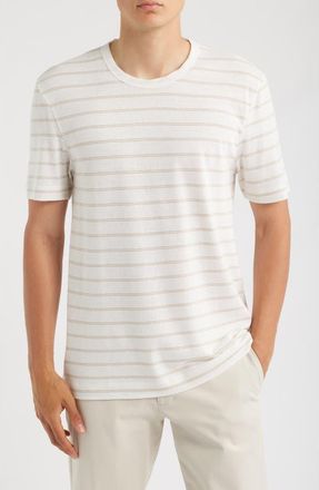 BOSS Taut Stripe Linen & Cotton T-Shirt in Natural at Nordstrom, Size Xx-Large