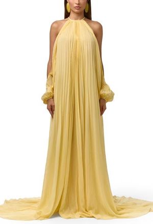 Naked Wardrobe Pleated Chiffon Halter Maxi Dress in Lemonade at Nordstrom, Size X-Small