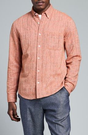 Billy Reid Slub Weave Tuscumbria Button-Down Shirt in Desert Sun Multi at Nordstrom, Size X-Large