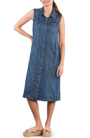 Wash Lab Denim Seamed Sleeveless Denim Midi Shirtdress in Denim Steel at Nordstrom, Size X-Small