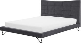 Beliani Cama Doble Tapizada En Terciopelo Gris 160 X 200 Cm Patas De Metal Cabecero Acolchado Dise&ntilde;o Moderno Lannion