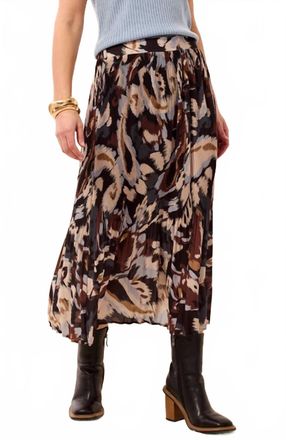 Tribal Flowy Plisse Printed Midi Skirt In Steel