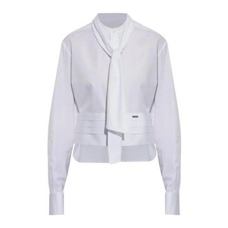 Dsquared2 Overhemden, Dames, Wit, S, Dsquared 2 Strik-kraag Cropped Smoking Blouse