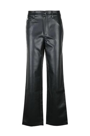 Calvin Klein Straight-Leg Black Faux Leather Trousers with Mid-Rise Waist and Classic Detailing