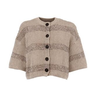 Brunello Cucinelli Brunello Cucinelli, Cardigans, female, Beige, Size: XS Striped Cropped Cardigan