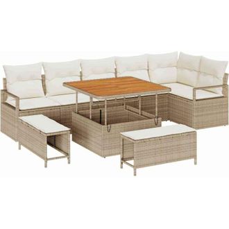 vidaXL Vidaxl - Conjunto De Sof&aacute; De Jard&iacute;n 9 Pcs Beige, Crema 100 X 100 X 71 Cm
