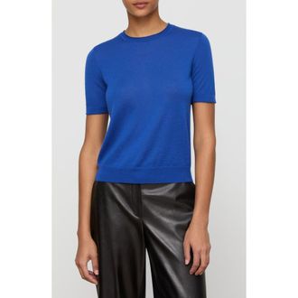 Lafayette 148 New York Short Sleeve Cashmere Crewneck Sweater in Galaxy Blue at Nordstrom, Size Xx-Small