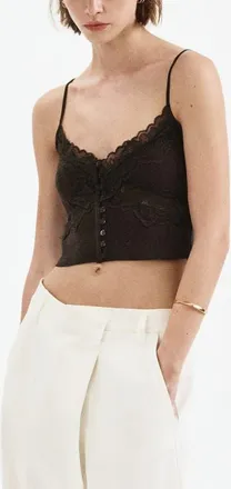 Mango Lace Trimmed Fine Knit Crop Camisole in Chocolate at Nordstrom, Size X-Small
