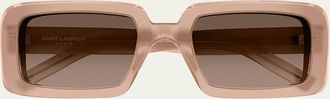 Saint Laurent Sunrise Thick Rectangle Acetate Sunglasses
