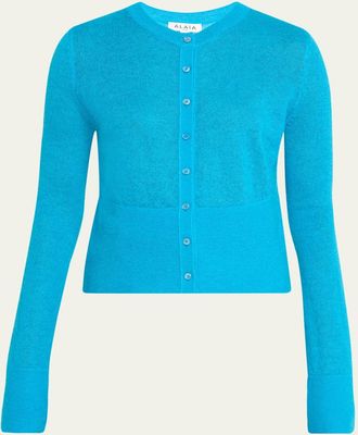 Alaia Mohair-Blend Crewneck Cardigan