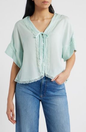 Wit & Wisdom Lace Trim Dolman Sleeve Top in Morning Mist at Nordstrom, Size X-Large