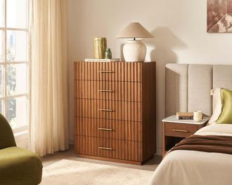 Castlery Sloane 5-Drawer Dresser, Walnut - Brown - Castlery Furniture Set