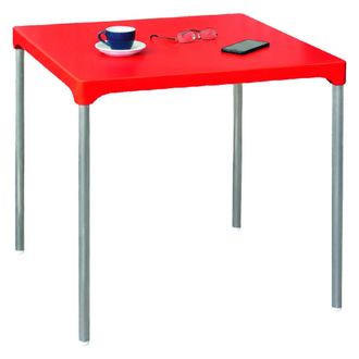 Dmora Mesa Para Exteriores Brownstown, 4 Plazas, Mesa Fija Cuadrada Hecha En Italia, M&aacute;x. 75 Cm, 75x75x72h Cm Rojo