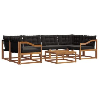 vidaXL Conjunto De Sof&aacute;s De Exterior Con Coj&iacute;n 7 Pcs Natural Y Negro Vidaxl