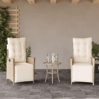 vidaXL Vidaxl - Sillones Reclinables Jard&iacute;n Con Reposapi&eacute;s 2 Uds Rat&aacute;n Pe Beige
