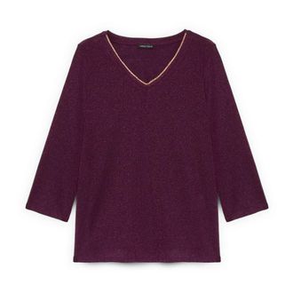 Fiorella Rubino Tops, Dames, Paars, XS, Polyester, Lurex Jersey T-shirt met V-hals