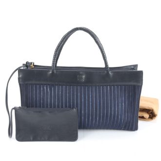 Loewe Navy Leather Pouch Tote Bag (Pre-Owned)
