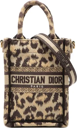 Dior Pre-owned Dior Mizza Mini Embroidered Canvas Leopard Vertical Book Tote Ladies TERBDNGS75PFZB6J