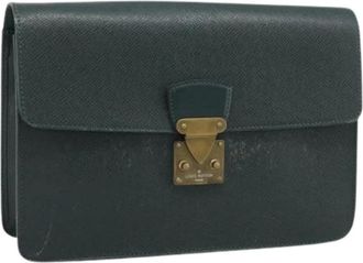 Louis Vuitton Pre-owned Taiga Leather Clutch - Dames - Vintage Clutch - Groen - ONE Size - Leer - Vintage