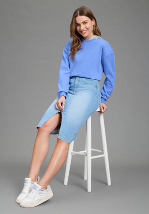 Kangaroos Jeansrock KANGAROOS, Damen, Gr. 32, bleached, Denim/Jeans, Obermaterial: 98% Baumwolle, 2% Elasthan, unifarben, Basic, figurbetont ca. Mitte Wade, R&ouml;c