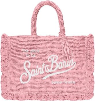 MC2 Saint Barth Mini Voalnt Fringed Raffia Tote Bag - Dames - Tassen - Roze - Maat: ONE Size Zijde