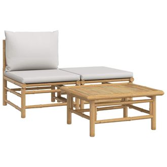 vidaXL Set De Muebles De Jard&iacute;n 3 Piezas Bamb&uacute; Y Cojines Gris Claro Vidaxl