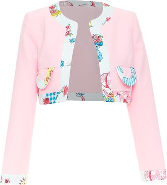 Moschino COUTURE! 2022 Runway Calico Animals pink blue bolero jacket IT38 XS