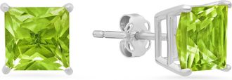 MAX + STONE 14k White Gold Solitaire Princess-Cut Gemstone Stud Earrings (7mm)