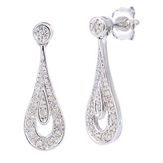 Diamant L'éternel Womens 9ct White Gold Diamond Teardrop Design Earrings - One Size