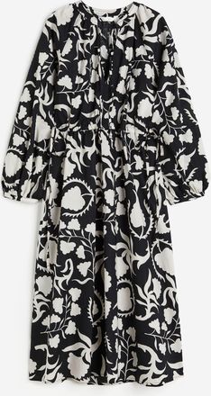 H&M Baumwollkleid mit Bindedetail - Schwarz