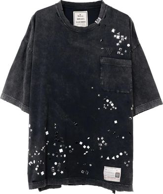 Miharayasuhiro T-shirt con decorazione di cristalli e tasca - Nero