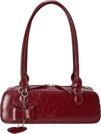 Generic Women PU Underarm Bag Small Handbag Large Capacity Fashion Shoulder Bag Solid Color Top Handle Bag with Heart Pendant Stylish Shoulder Purse (Red)