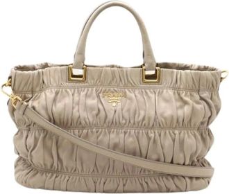 Prada Pre-owned Handbags, female, Beige, Size: ONE SIZE Pre-owned Leather Gathered Tote Bag