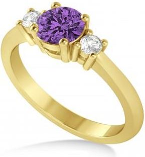 Allurez Round Amethyst & Diamond Three-Stone Engagement Ring 14k Yellow Gold (0.89ct)