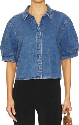 Frame Denim Billow Sleeve Denim Button-Up Shirt In Blue