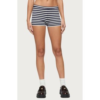 Edikted Irena Striped Micro Shorts in Navy-And-Cream at Nordstrom, Size X-Large